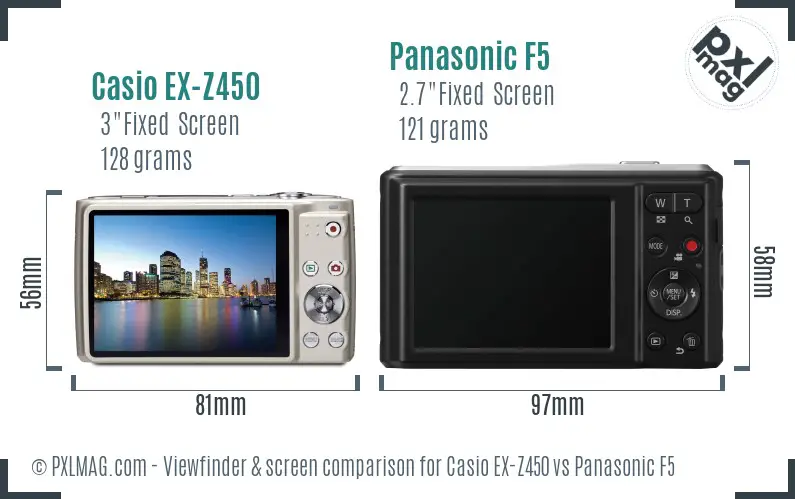 Casio EX-Z450 vs Panasonic F5 Screen and Viewfinder comparison Casio EX-Z450 vs Panasonic F5 Screen and Viewfinder comparison