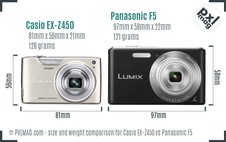 Casio EX-Z450 vs Panasonic F5 size comparison Casio EX-Z450 vs Panasonic F5 size comparison