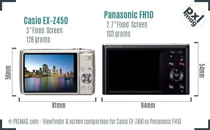 Casio EX-Z450 vs Panasonic FH10 Screen and Viewfinder comparison