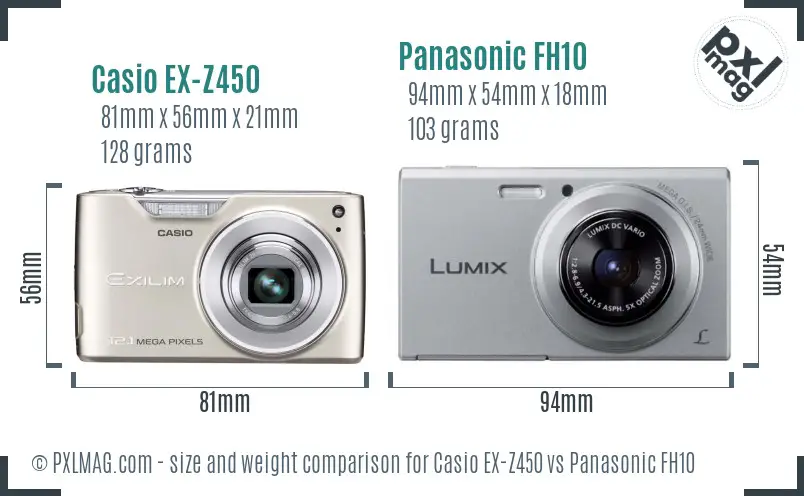 Casio EX-Z450 vs Panasonic FH10 size comparison