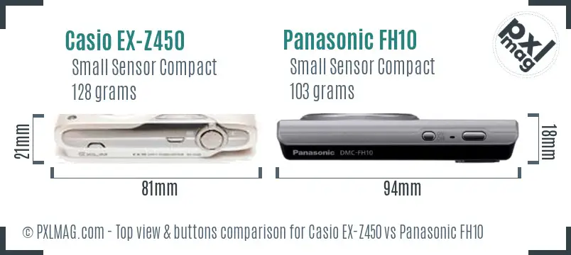 Casio EX-Z450 vs Panasonic FH10 top view buttons comparison