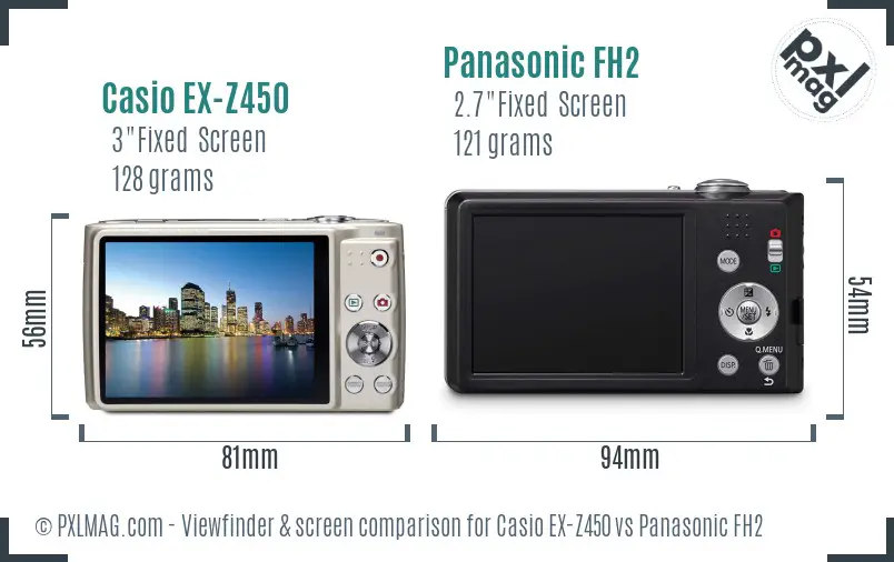 Casio EX-Z450 vs Panasonic FH2 Screen and Viewfinder comparison