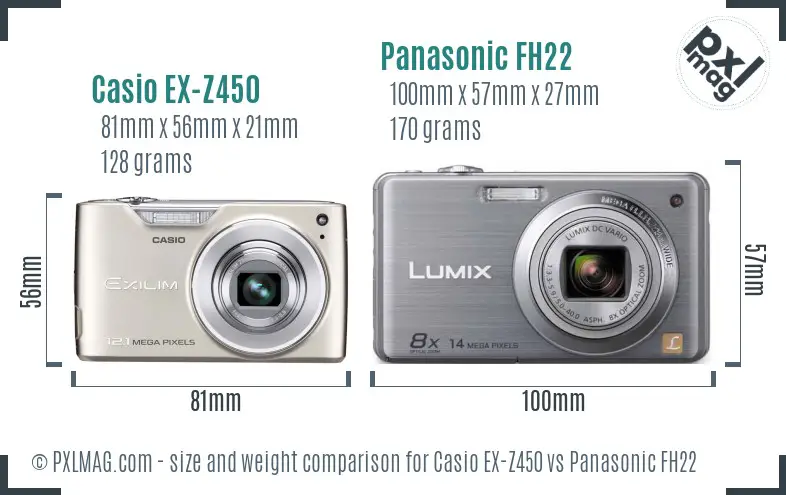 Casio EX-Z450 vs Panasonic FH22 size comparison Casio EX-Z450 vs Panasonic FH22 size comparison