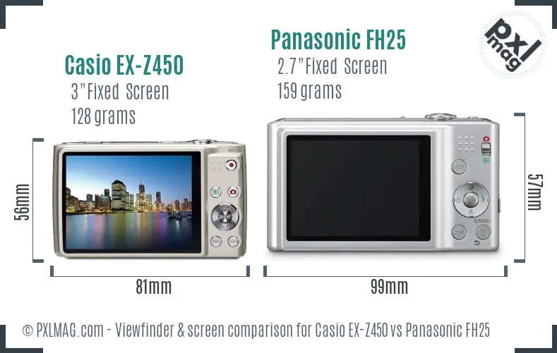Casio EX-Z450 vs Panasonic FH25 Screen and Viewfinder comparison