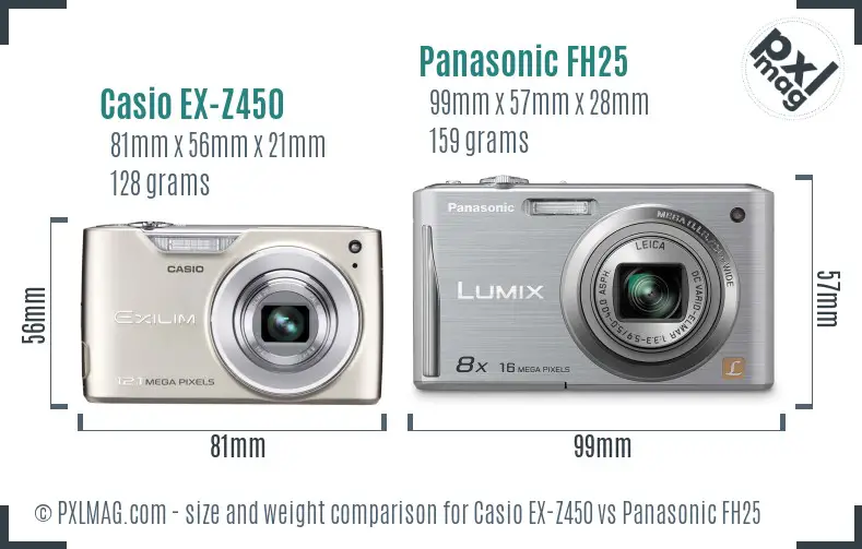 Casio EX-Z450 vs Panasonic FH25 size comparison