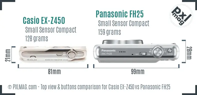 Casio EX-Z450 vs Panasonic FH25 top view buttons comparison