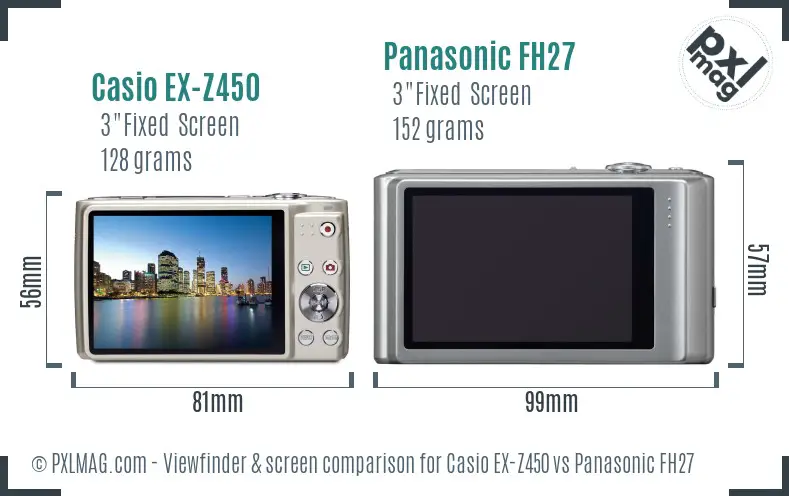 Casio EX-Z450 vs Panasonic FH27 Screen and Viewfinder comparison