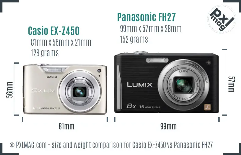 Casio EX-Z450 vs Panasonic FH27 size comparison