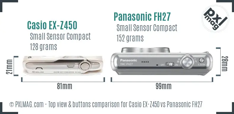 Casio EX-Z450 vs Panasonic FH27 top view buttons comparison