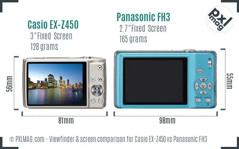 Casio EX-Z450 vs Panasonic FH3 Screen and Viewfinder comparison Casio EX-Z450 vs Panasonic FH3 Screen and Viewfinder comparison