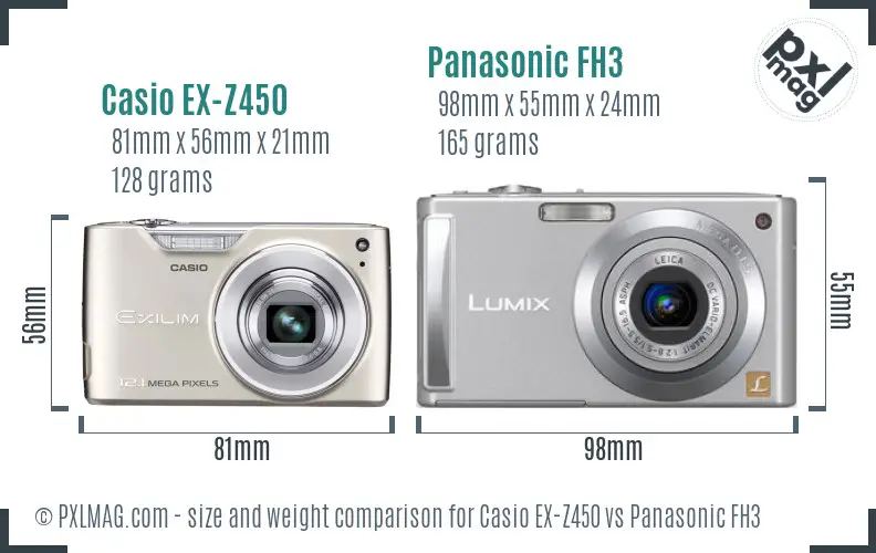 Casio EX-Z450 vs Panasonic FH3 size comparison Casio EX-Z450 vs Panasonic FH3 size comparison