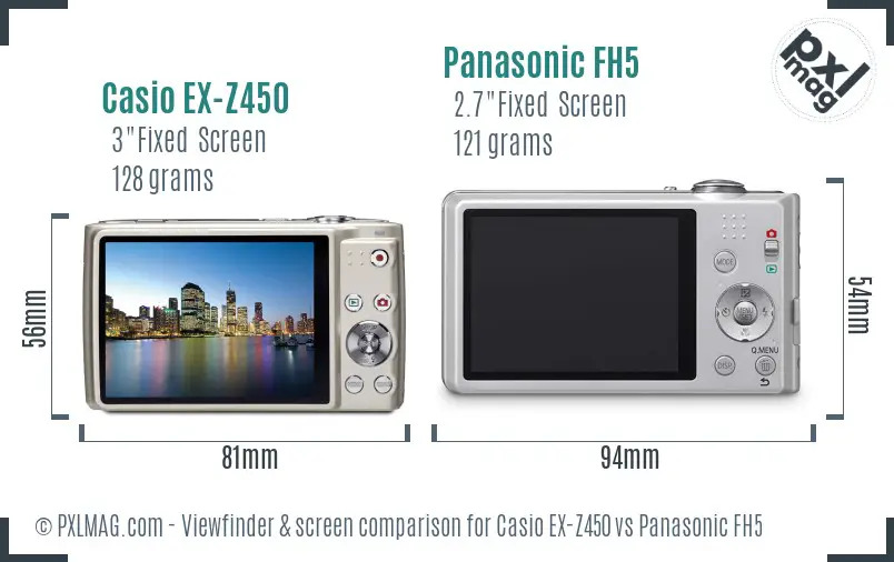 Casio EX-Z450 vs Panasonic FH5 Screen and Viewfinder comparison