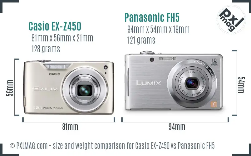 Casio EX-Z450 vs Panasonic FH5 size comparison