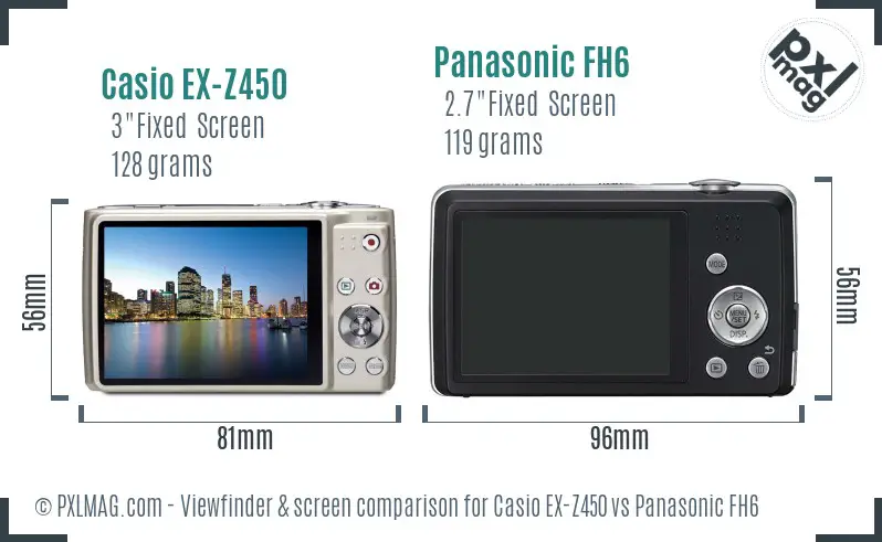 Casio EX-Z450 vs Panasonic FH6 Screen and Viewfinder comparison