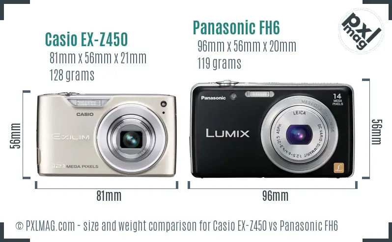 Casio EX-Z450 vs Panasonic FH6 size comparison