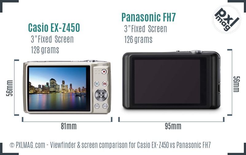 Casio EX-Z450 vs Panasonic FH7 Screen and Viewfinder comparison
