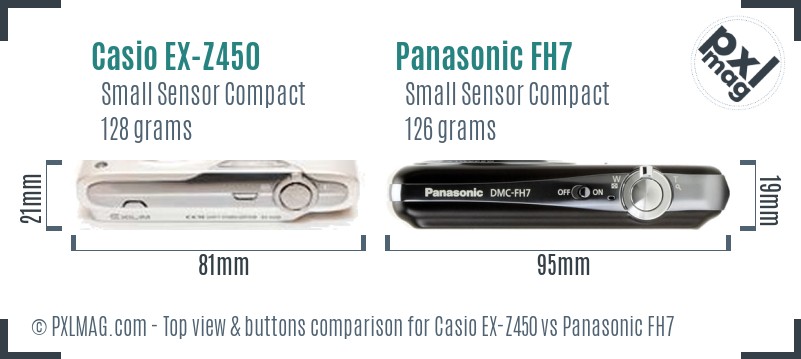 Casio EX-Z450 vs Panasonic FH7 top view buttons comparison