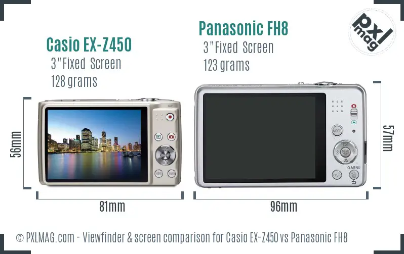 Casio EX-Z450 vs Panasonic FH8 Screen and Viewfinder comparison