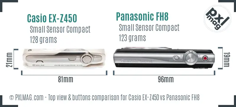 Casio EX-Z450 vs Panasonic FH8 top view buttons comparison