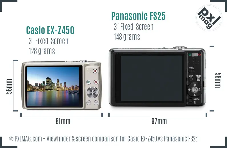 Casio EX-Z450 vs Panasonic FS25 Screen and Viewfinder comparison