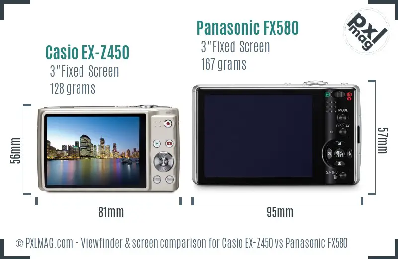 Casio EX-Z450 vs Panasonic FX580 Screen and Viewfinder comparison