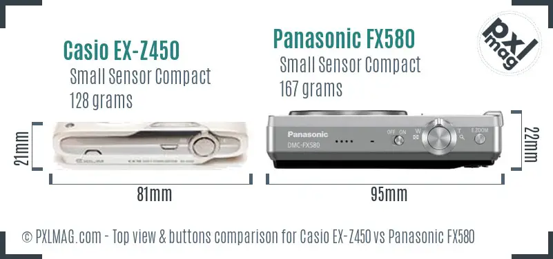 Casio EX-Z450 vs Panasonic FX580 top view buttons comparison