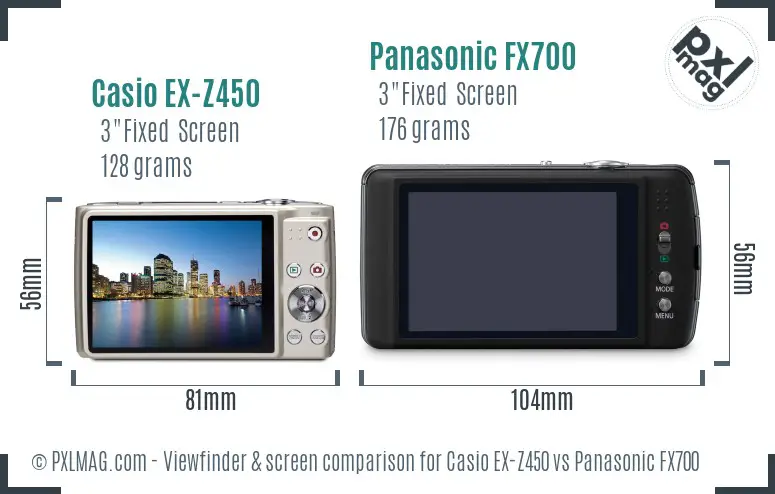 Casio EX-Z450 vs Panasonic FX700 Screen and Viewfinder comparison