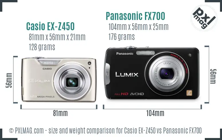 Casio EX-Z450 vs Panasonic FX700 size comparison