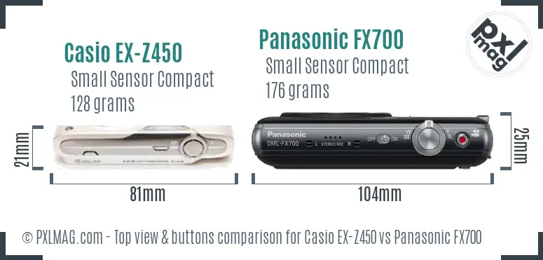 Casio EX-Z450 vs Panasonic FX700 top view buttons comparison