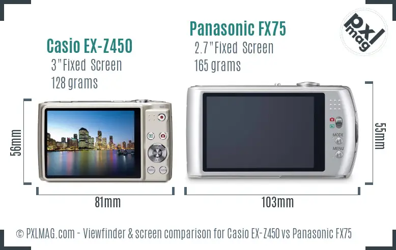 Casio EX-Z450 vs Panasonic FX75 Screen and Viewfinder comparison
