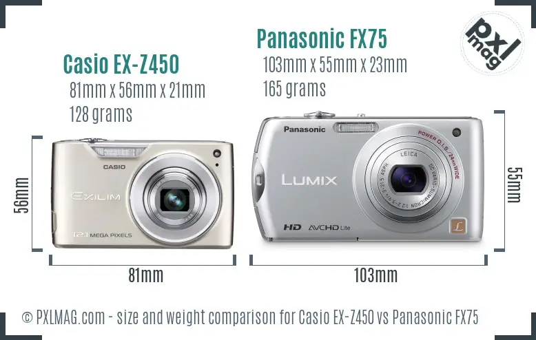 Casio EX-Z450 vs Panasonic FX75 size comparison