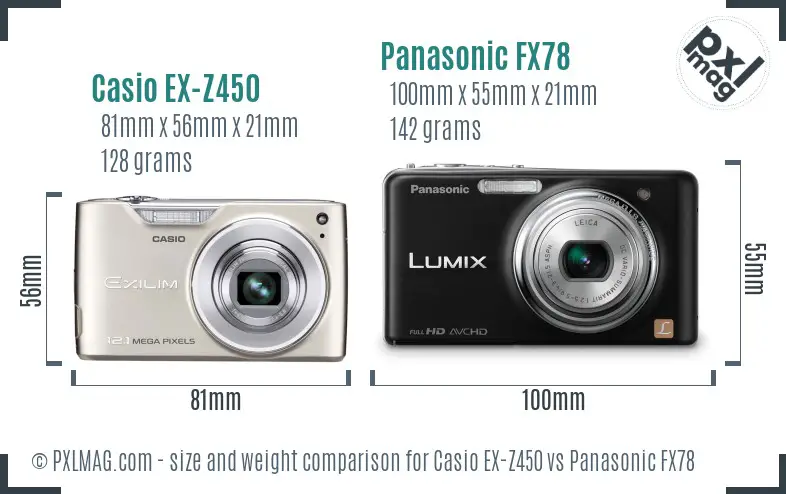 Casio EX-Z450 vs Panasonic FX78 size comparison