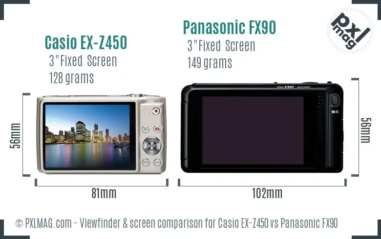 Casio EX-Z450 vs Panasonic FX90 Screen and Viewfinder comparison