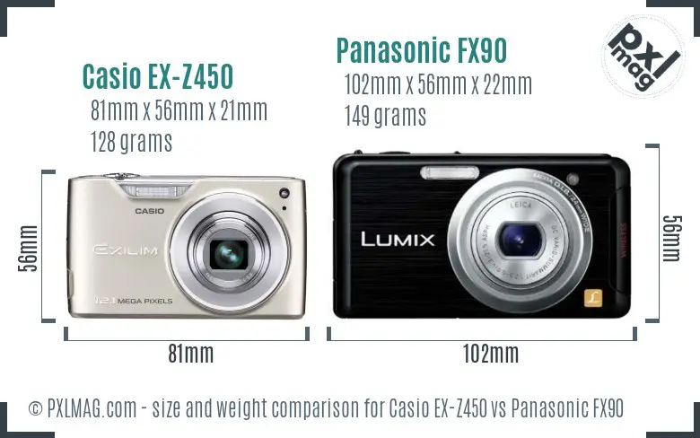 Casio EX-Z450 vs Panasonic FX90 size comparison