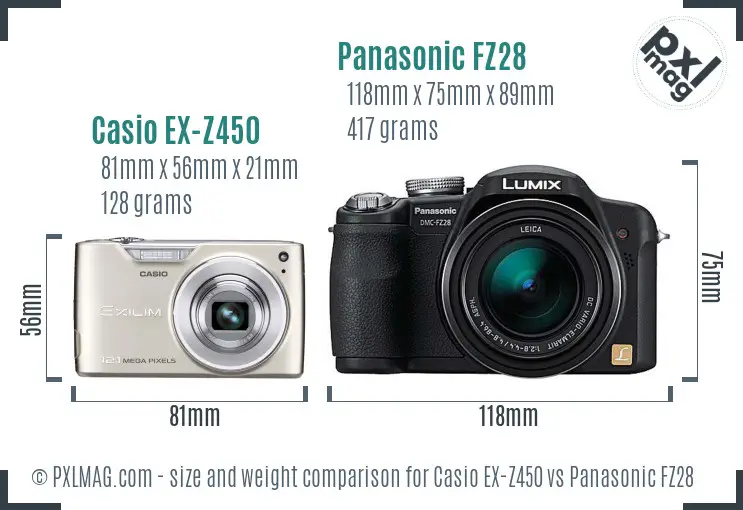 Casio EX-Z450 vs Panasonic FZ28 size comparison