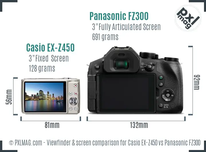 Casio EX-Z450 vs Panasonic FZ300 Screen and Viewfinder comparison