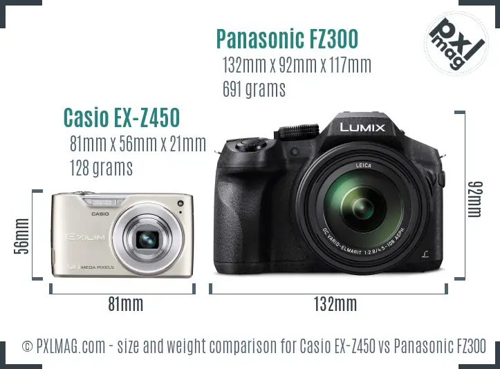 Casio EX-Z450 vs Panasonic FZ300 size comparison