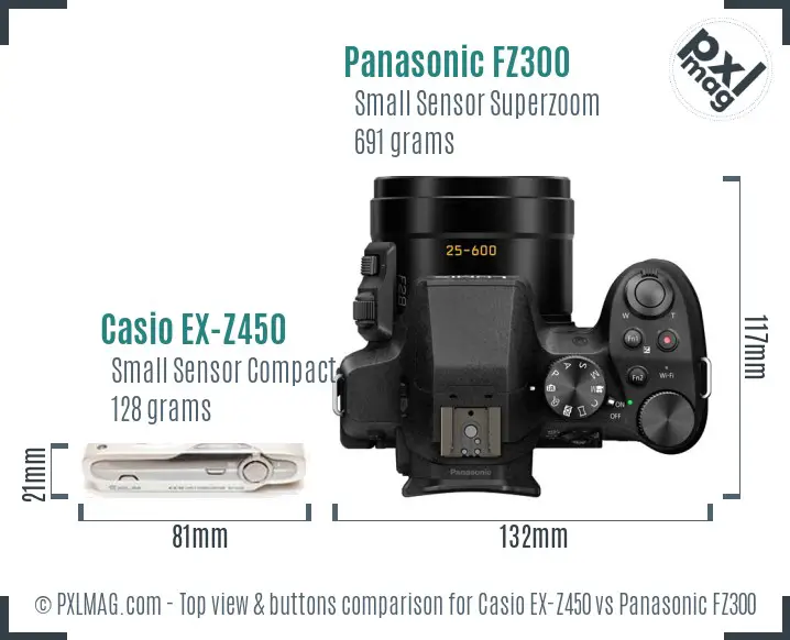 Casio EX-Z450 vs Panasonic FZ300 top view buttons comparison