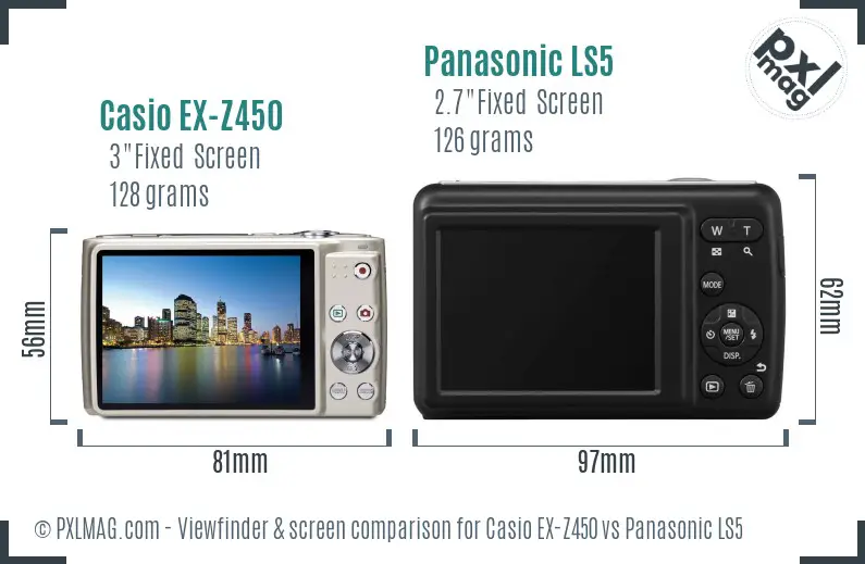 Casio EX-Z450 vs Panasonic LS5 Screen and Viewfinder comparison