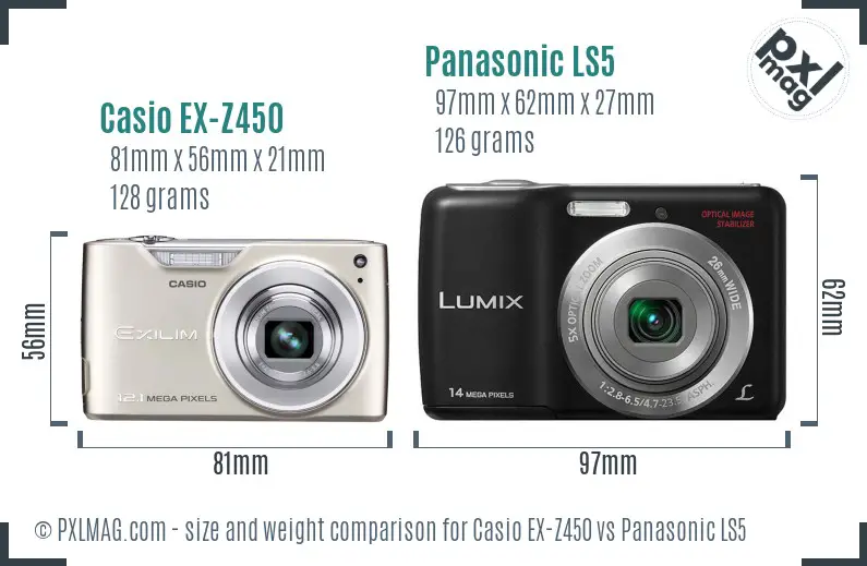 Casio EX-Z450 vs Panasonic LS5 size comparison