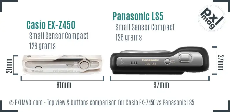 Casio EX-Z450 vs Panasonic LS5 top view buttons comparison
