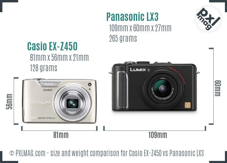 Casio EX-Z450 vs Panasonic LX3 size comparison