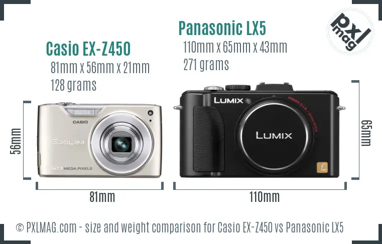 Casio EX-Z450 vs Panasonic LX5 size comparison