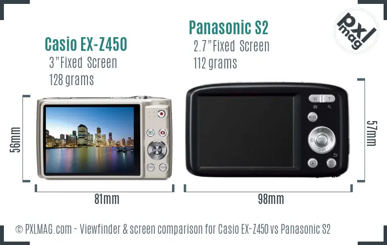 Casio EX-Z450 vs Panasonic S2 Screen and Viewfinder comparison