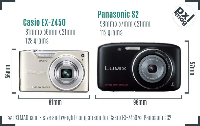 Casio EX-Z450 vs Panasonic S2 size comparison