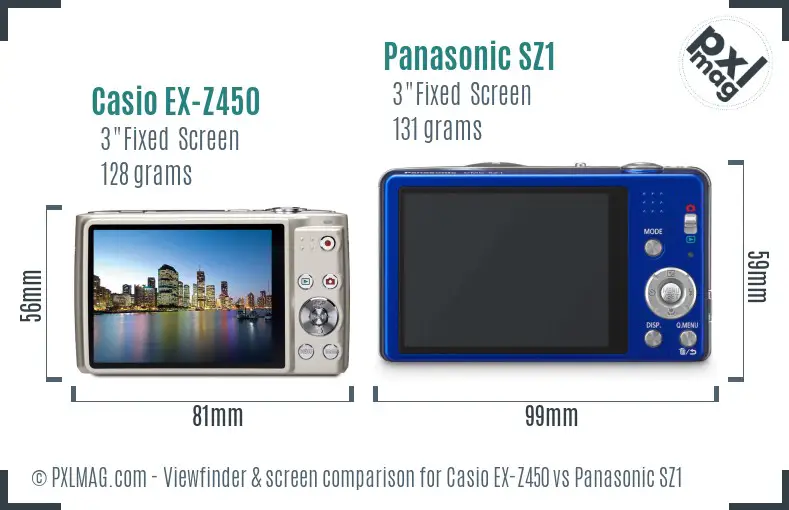 Casio EX-Z450 vs Panasonic SZ1 Screen and Viewfinder comparison