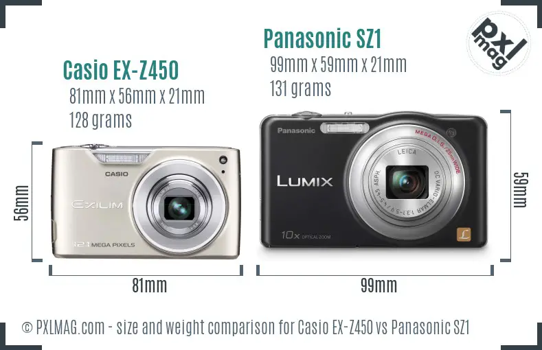 Casio EX-Z450 vs Panasonic SZ1 size comparison