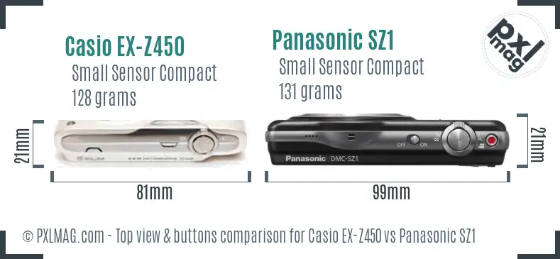 Casio EX-Z450 vs Panasonic SZ1 top view buttons comparison