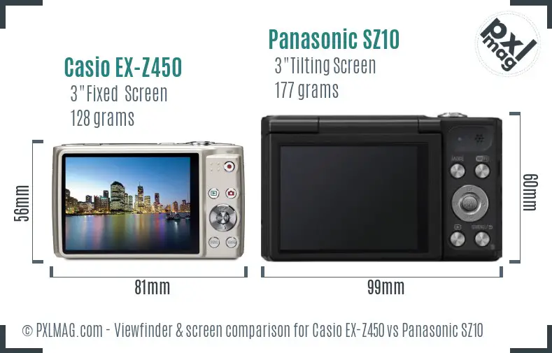 Casio EX-Z450 vs Panasonic SZ10 Screen and Viewfinder comparison