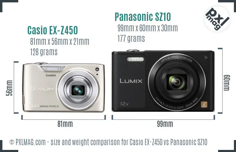 Casio EX-Z450 vs Panasonic SZ10 size comparison